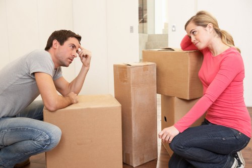 Packed boxes and furniture ready for removals van transport